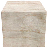 Elemental Form Travertine Stone Finish Italian Design MGO Side Accent Table, size 22 in. x 22 in. x 22 in., Perfect for both indoor and outdoor spaces.